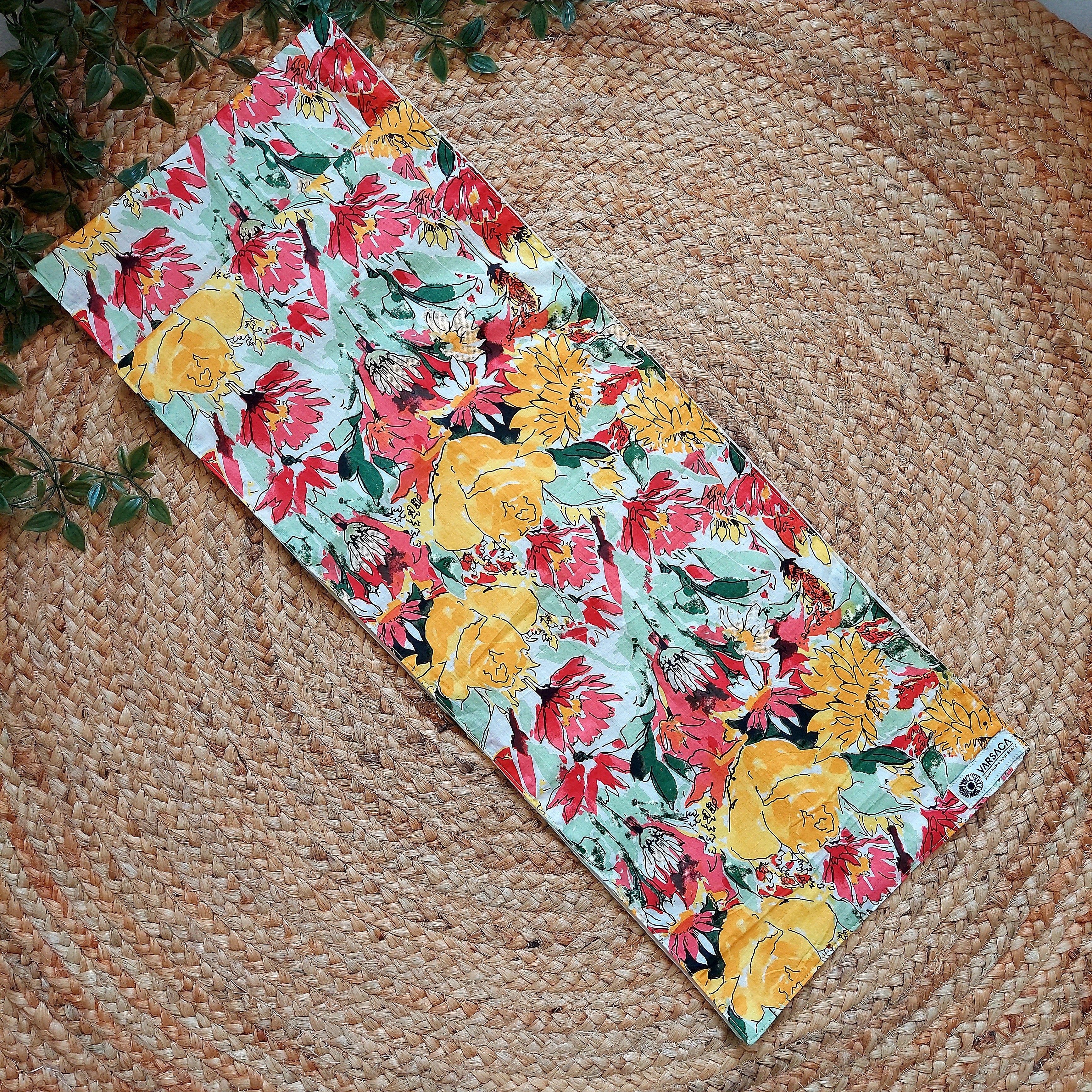 Yellow Cotton Floral Print Table Runner