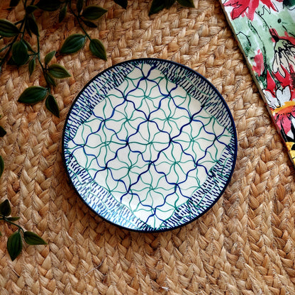 Elegant Blue And White Cross Pattern Ceramic Decorative Wall Plate | Wall Hanging