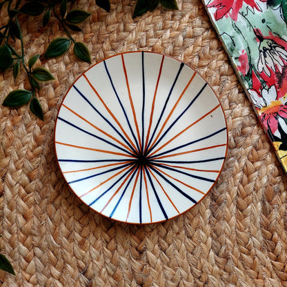 Hand painted White And Red Blue Lines Ceramic Decorative Wall Plate