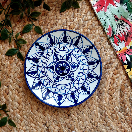 Start Patterned Blue and White Ceramic Wall Plate – Handcrafted Wall Decor