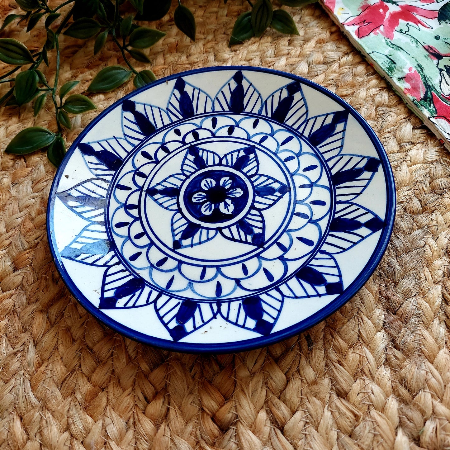 Start Patterned Blue and White Ceramic Wall Plate – Handcrafted Wall Decor