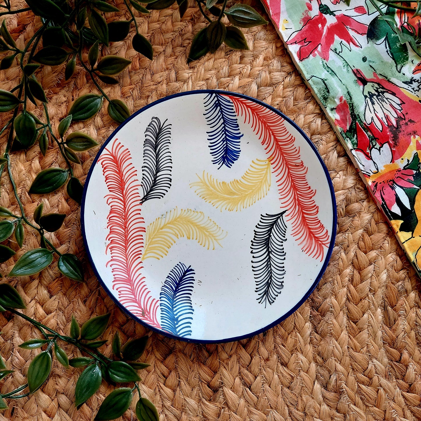 Multicolour Feather Ceramic Wall Plate