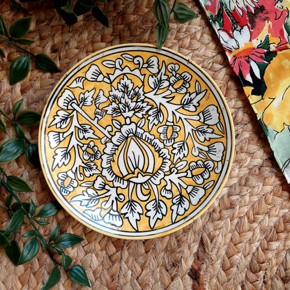 Black and Yellow Ceramic Wall Plate – Handcrafted Wall Decor