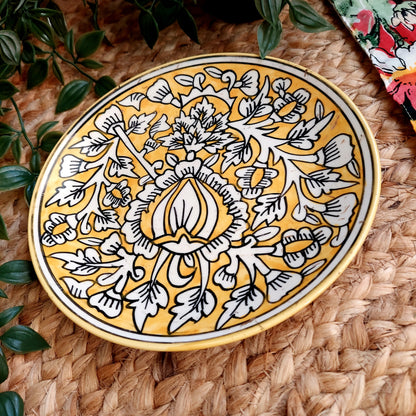 Black and Yellow Ceramic Wall Plate – Handcrafted Wall Decor