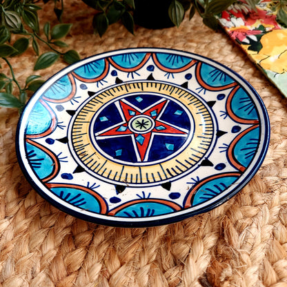 Multicolour Ceramic Wall Plate with Compass Design