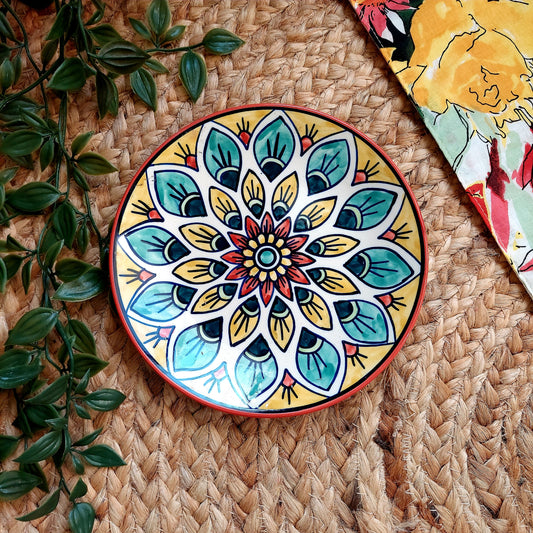 Multicolour Ceramic Wall Plate with Floral Designs