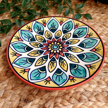 Multicolour Ceramic Wall Plate with Floral Designs