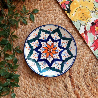 Multicolour Ceramic Wall Plate with Star Flower Design