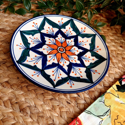 Multicolour Ceramic Wall Plate with Star Flower Design