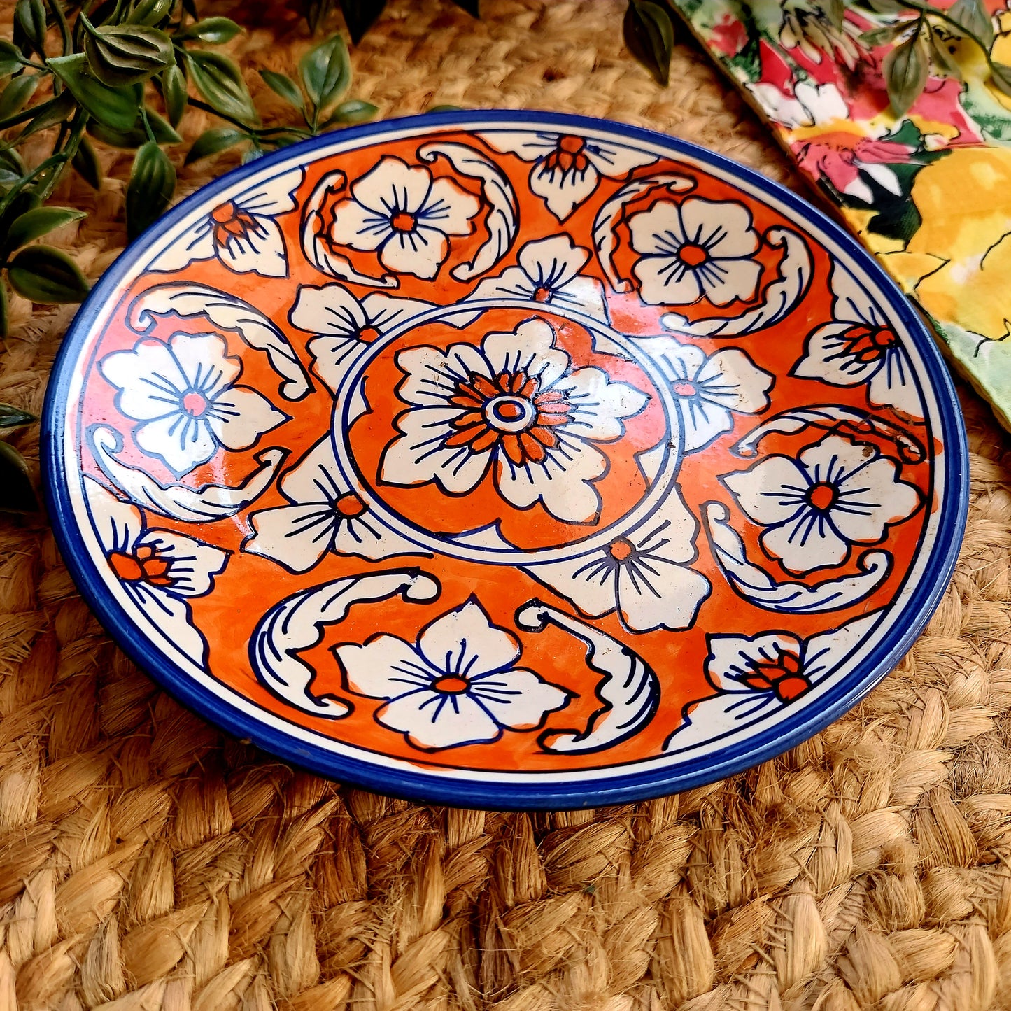 Orange And Blue Ceramic Wall Plate