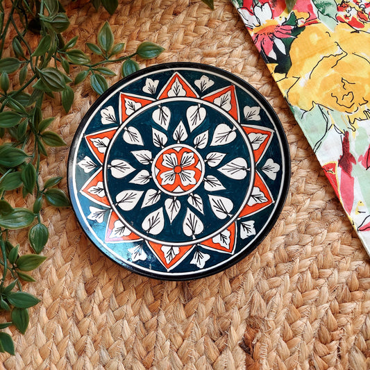 Navy Blue Orange Ceramic Wall Plate