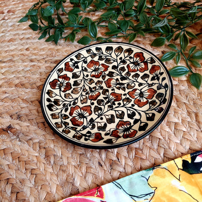 Ceramic Decorative Wall Plate with Black and Brown Floral Motif | Wall Hanging