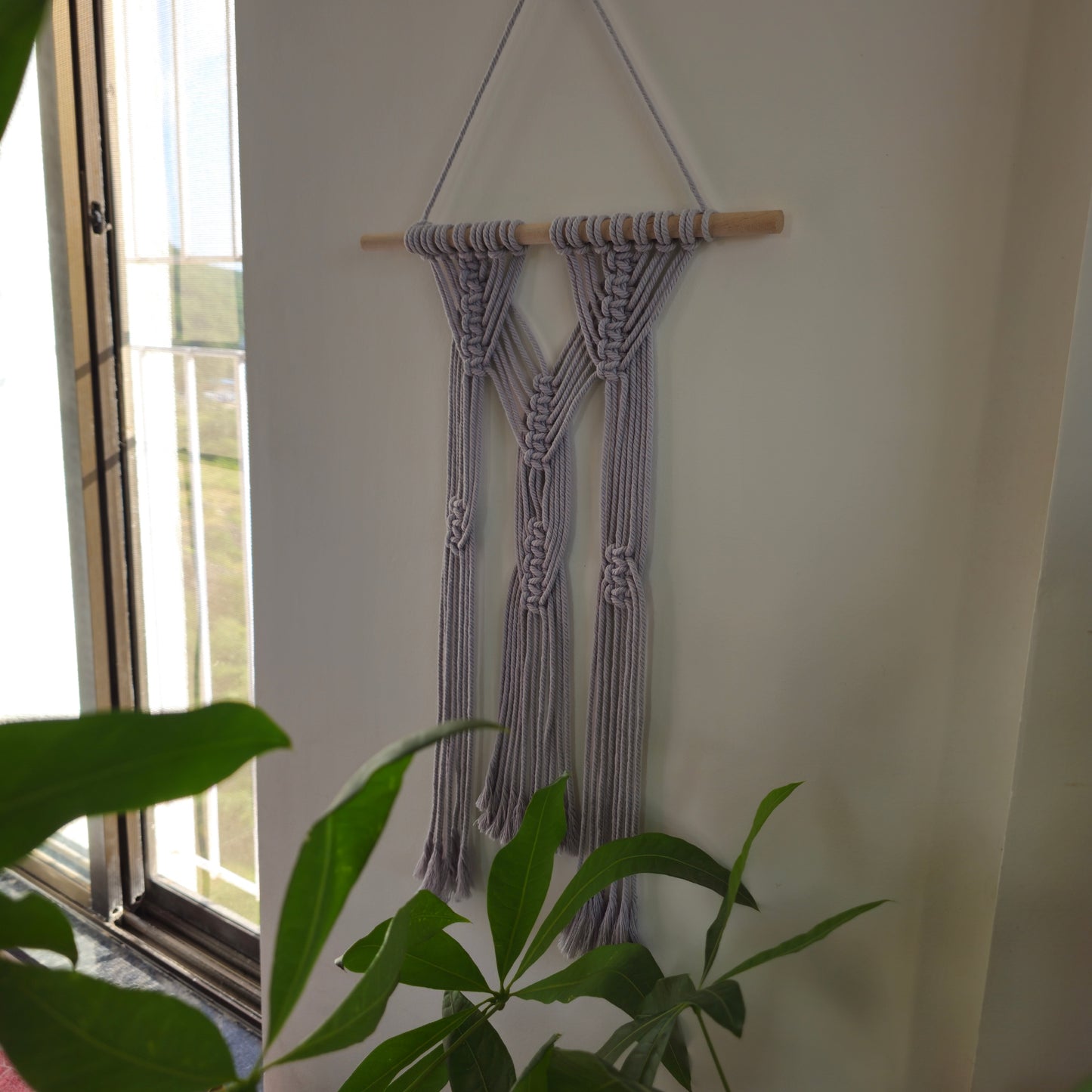 Grey Macrame Wall Hanging – Handcrafted Boho-Chic Wall Decor