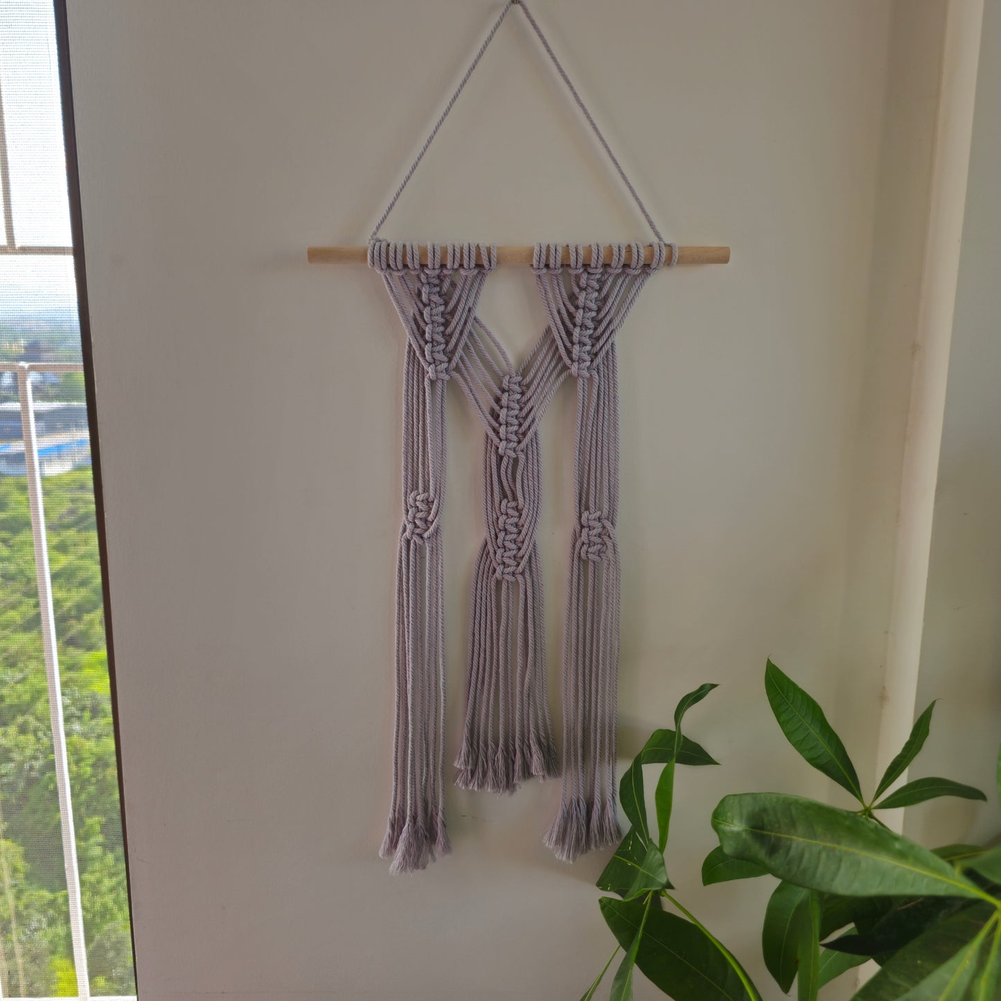 Grey Macrame Wall Hanging – Handcrafted Boho-Chic Wall Decor