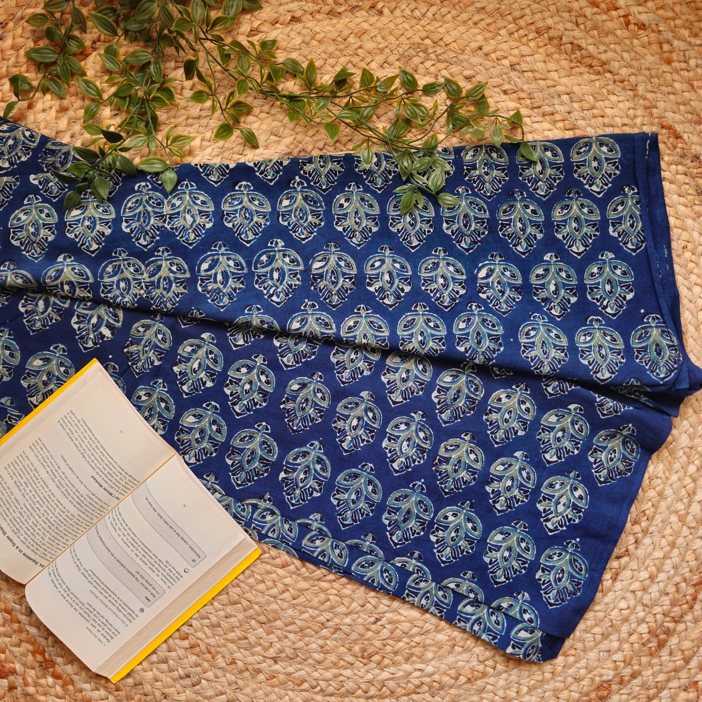 Unstitched Blue Ajrakh Hand Block Printed Pure Cotton Fabric – Handcrafted Fabric for Custom Designs