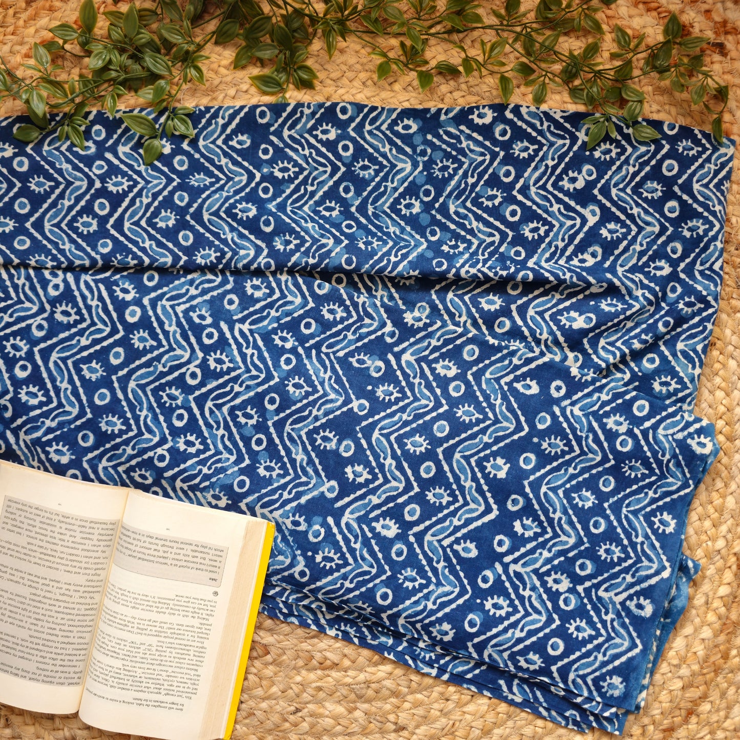 Unstitched Indigo Blue  Ajrakh Pure Cotton Fabric With Geometrical Patterns – Handcrafted Fabric for Custom Designs