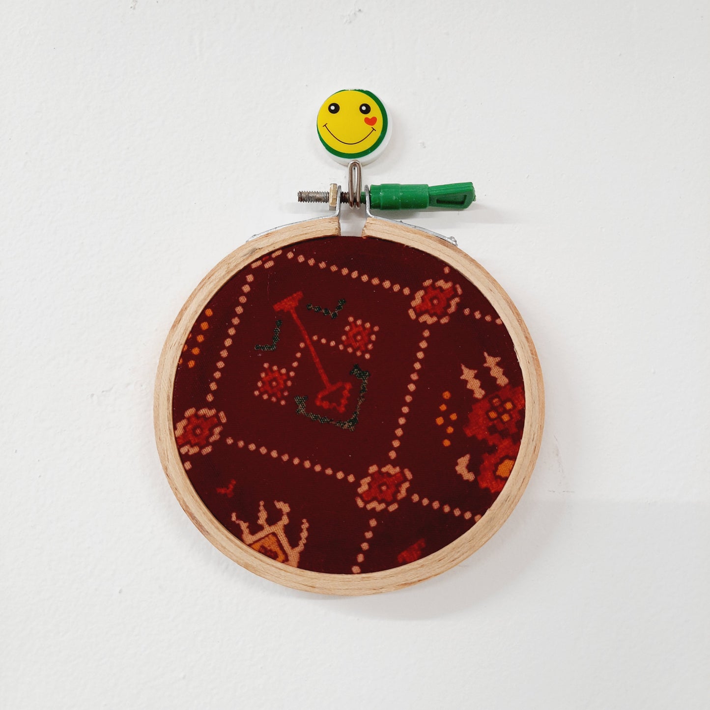 Maroon Red Fabric with Geometric Designs Embroidery Hoop – Upcycled Fabric | Multiple Sizes