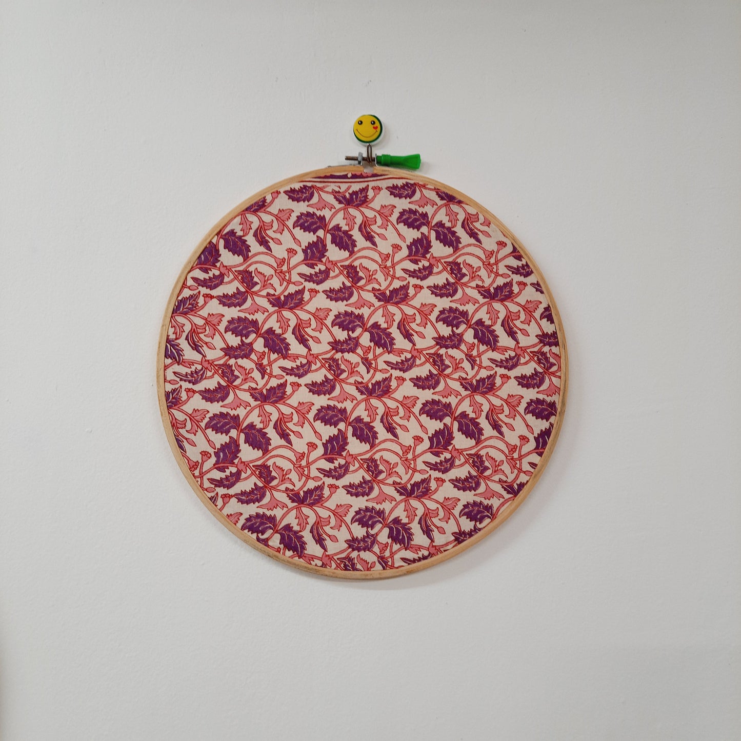 Pink Floral Embroidery Hoop – Upcycled Cotton Fabric with Wooden Ring | Multiple Sizes