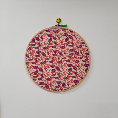 Pink Floral Embroidery Hoop – Upcycled Cotton Fabric with Wooden Ring | Multiple Sizes