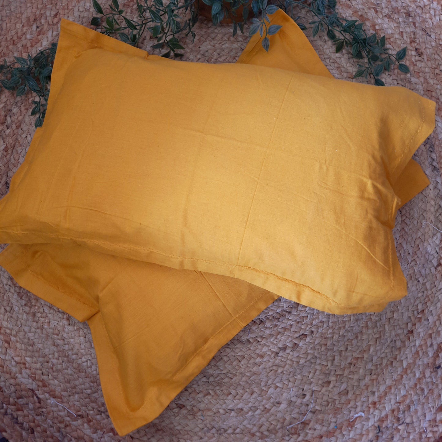 Mustard Yellow Cotton Pillow Cover Set of 2 – Soft, Breathable, and Durable