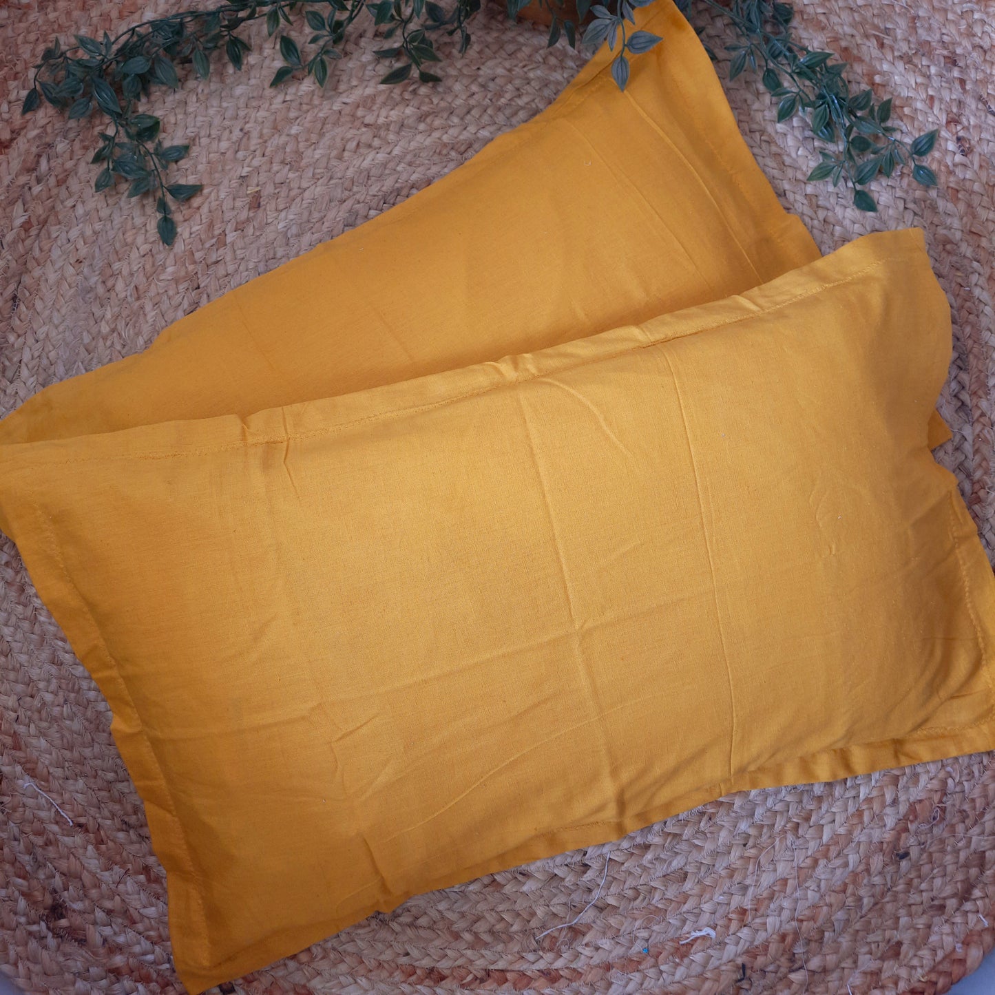 Mustard Yellow Cotton Pillow Cover Set of 2 – Soft, Breathable, and Durable