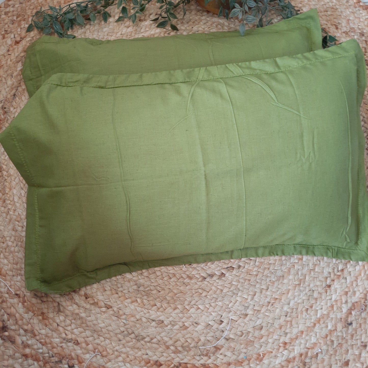 Green Cotton Pillow Cover Set of 2 – Soft, Breathable, and Durable