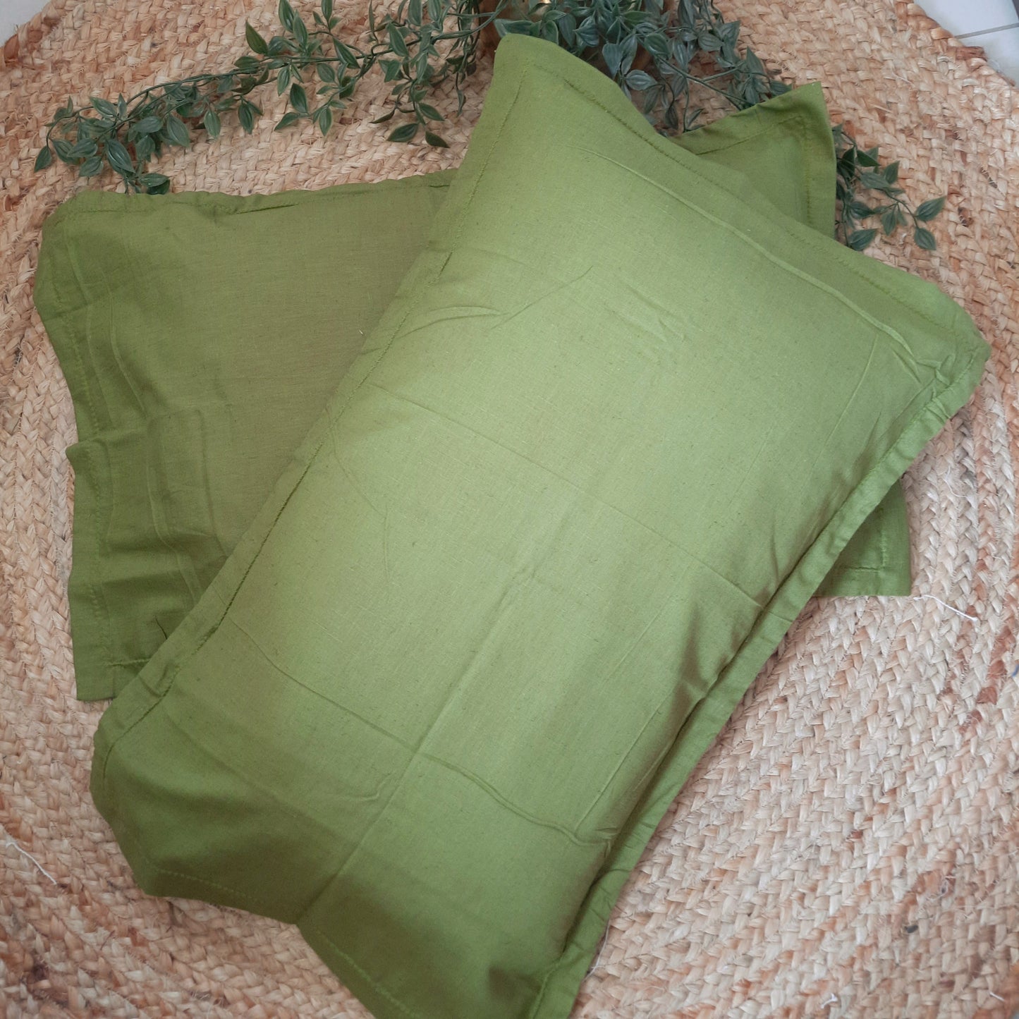 Green Cotton Pillow Cover Set of 2 – Soft, Breathable, and Durable