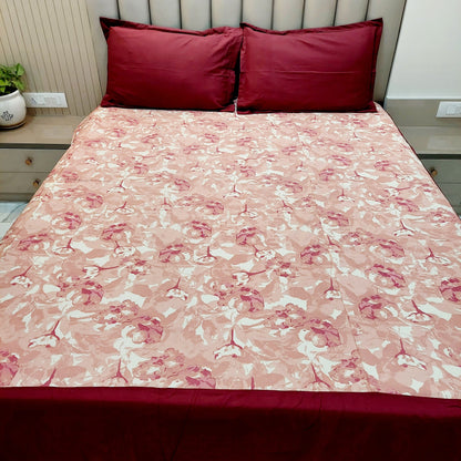 Peach Abstract Print Cotton King Size Bedsheet – Elegant Design with Plain Border