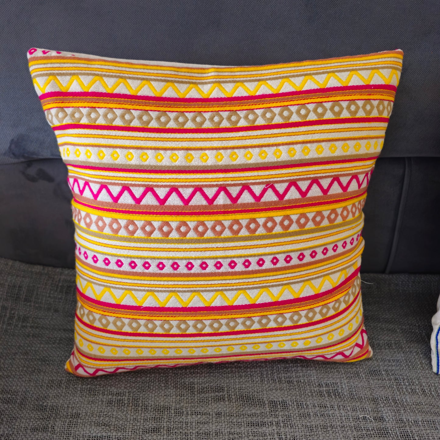 Yellow Striped Handloom Cushion Cover – Festive & Artisanal Decor