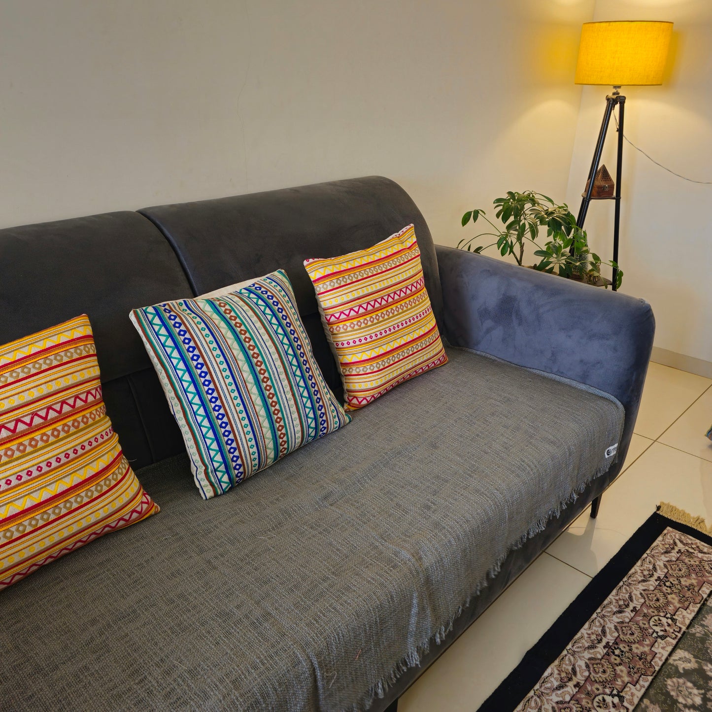 Blue and Brown Striped Handloom Cushion Cover – Festive & Artisanal Decor