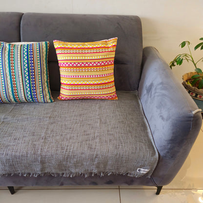 Yellow Striped Handloom Cushion Cover – Festive & Artisanal Decor