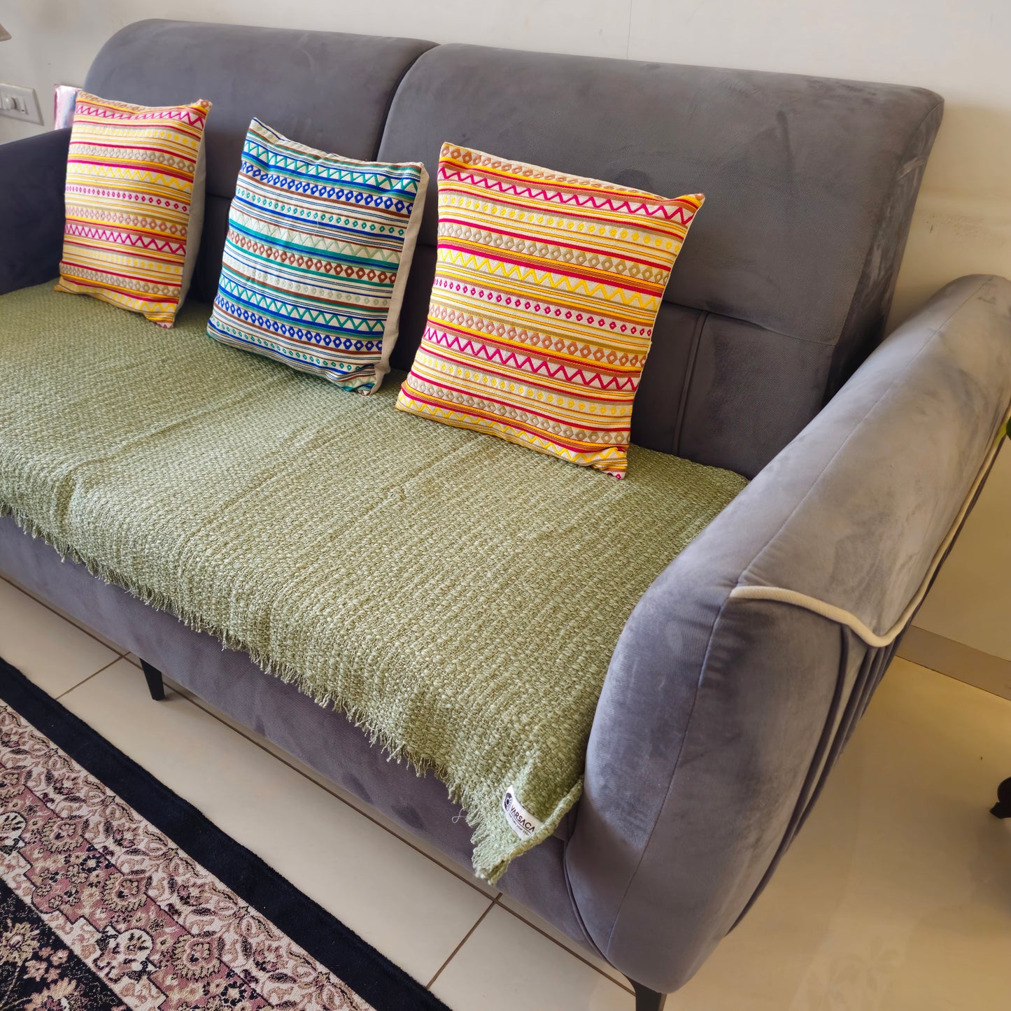 Handwoven Solid Green Slub Cotton Sofa Cover – Soft and Durable