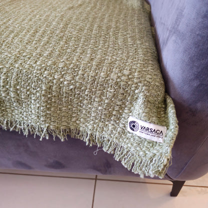 Handwoven Solid Green Slub Cotton Sofa Cover – Soft and Durable