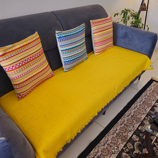 Handwoven Solid Bright Yellow Slub Cotton Sofa Cover – Soft and Durable