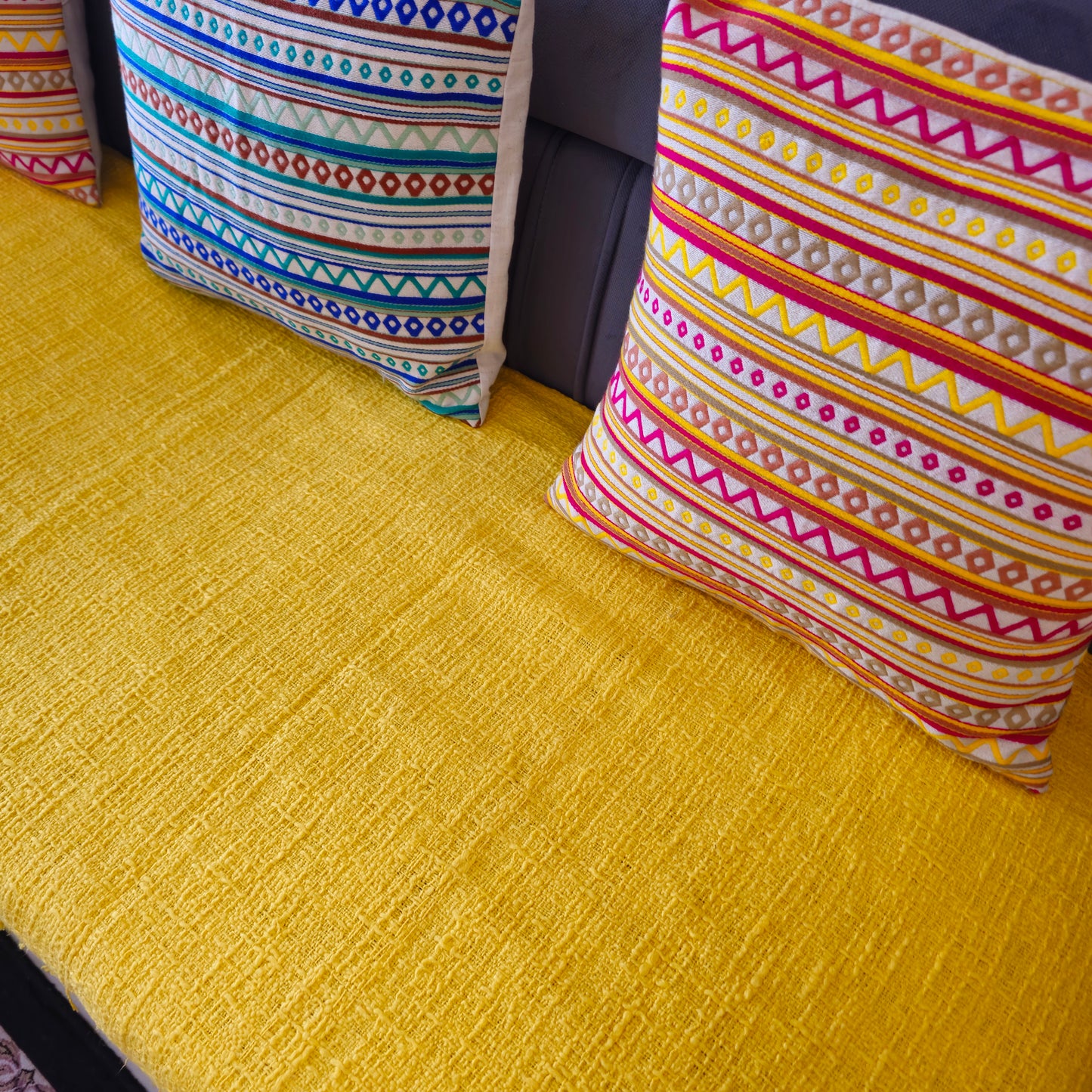 Handwoven Solid Bright Yellow Slub Cotton Sofa Cover – Soft and Durable