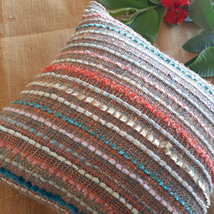 Pink Striped Handloom Cushion Cover – Festive & Artisanal Decor