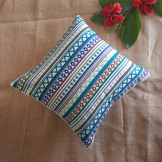 Blue and Brown Striped Handloom Cushion Cover – Festive & Artisanal Decor