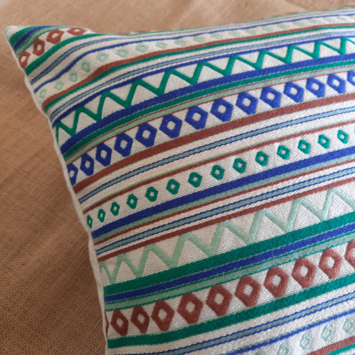 Blue and Brown Striped Handloom Cushion Cover – Festive & Artisanal Decor