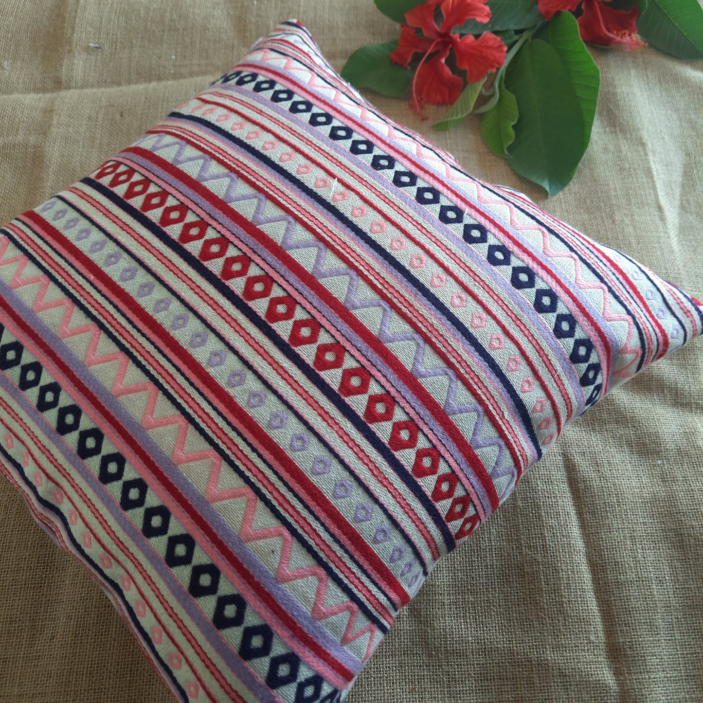 Purple and Pink Striped Handloom Cushion Cover – Festive & Artisanal Decor