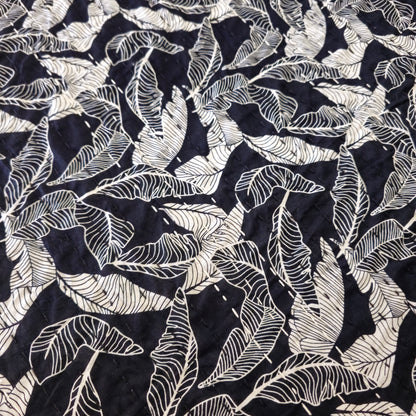 Black and White Leaf Print Reversible Kantha Cotton Bedcover – Handcrafted Elegance