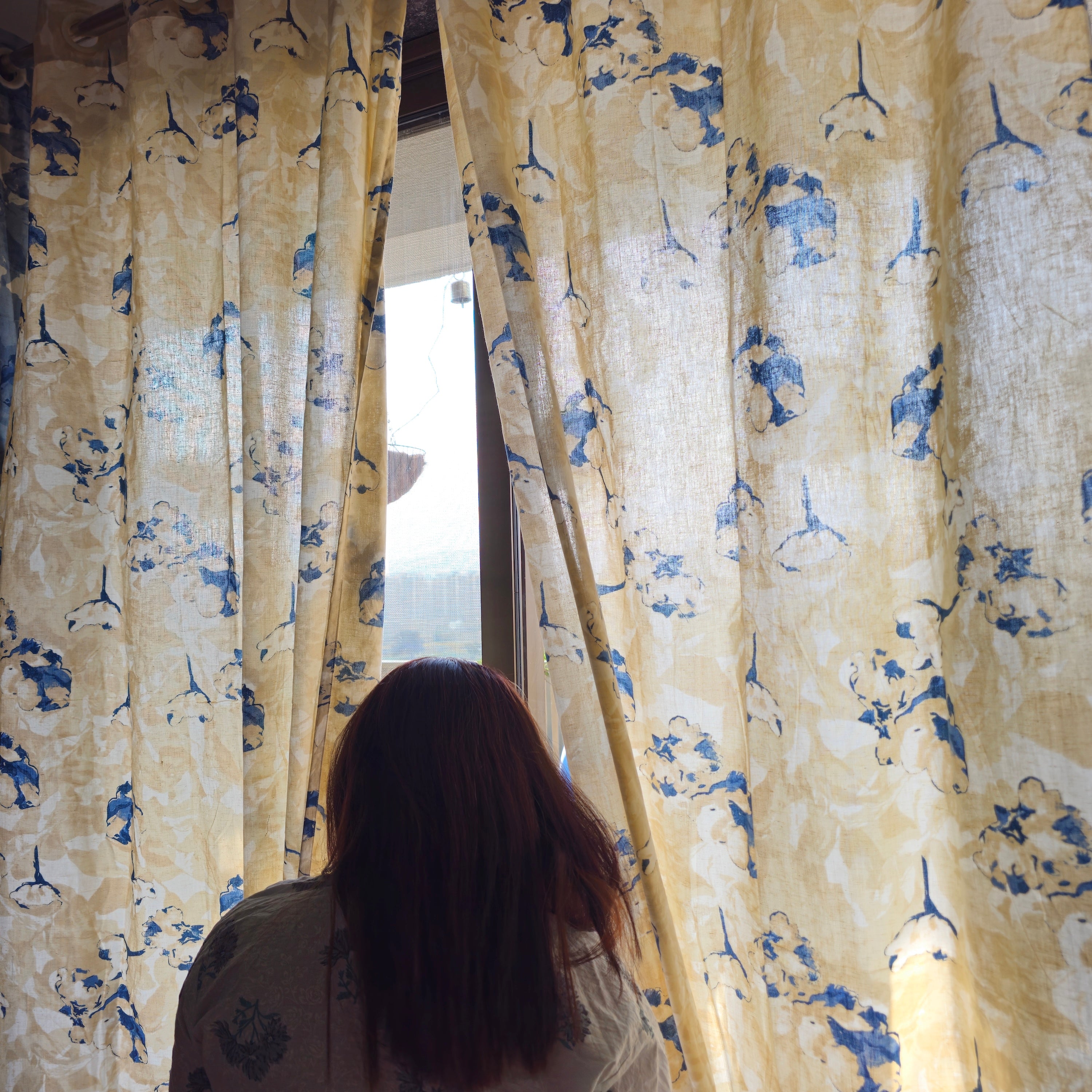 Beige Abstract Cotton Curtain – Lightweight, Flowy & Elegant