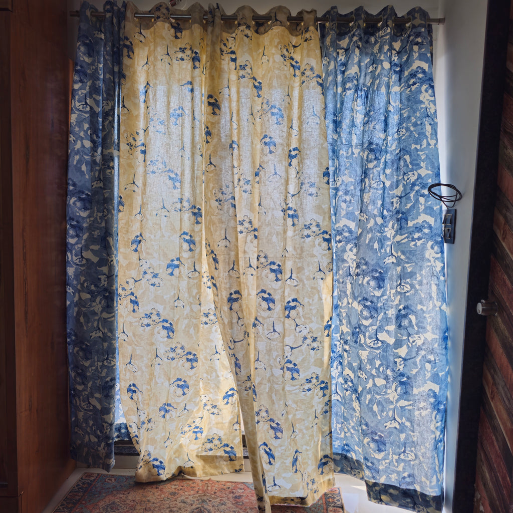 Indigo & White Abstract Cotton Curtain – Lightweight, Flowy & Elegant