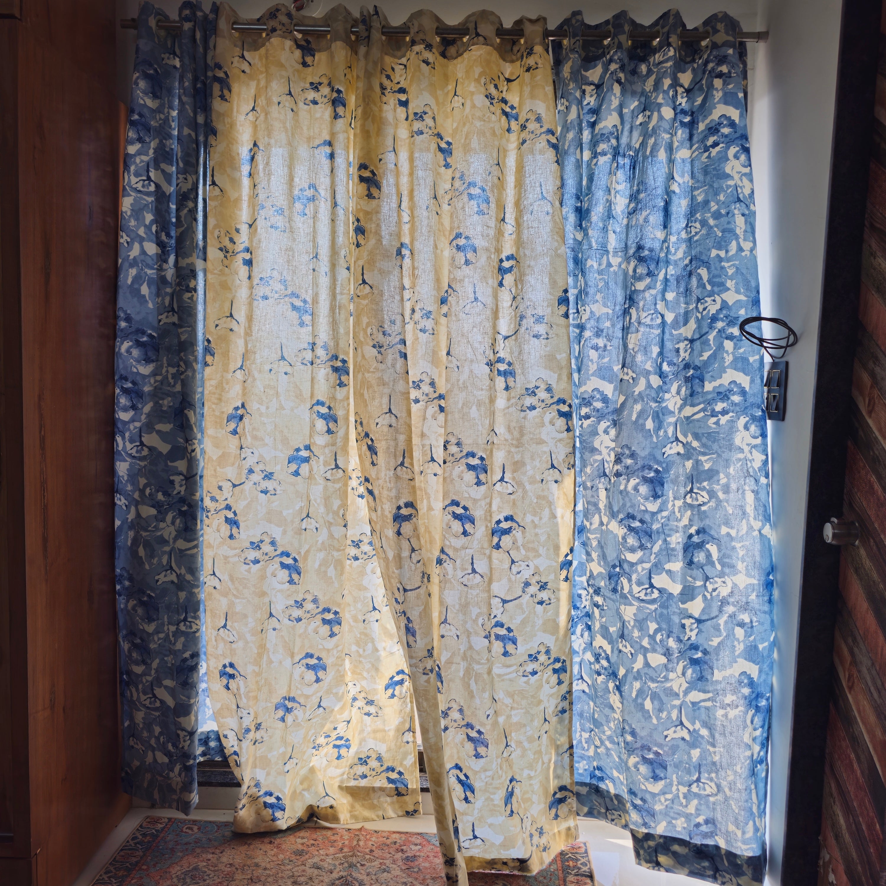 Indigo & White Abstract Cotton Curtain – Lightweight, Flowy & Elegant