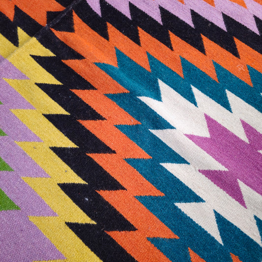 Multicolour Diamond Woollen Rug 6.7x5 ft – Geometric & Handcrafted | Varsaca