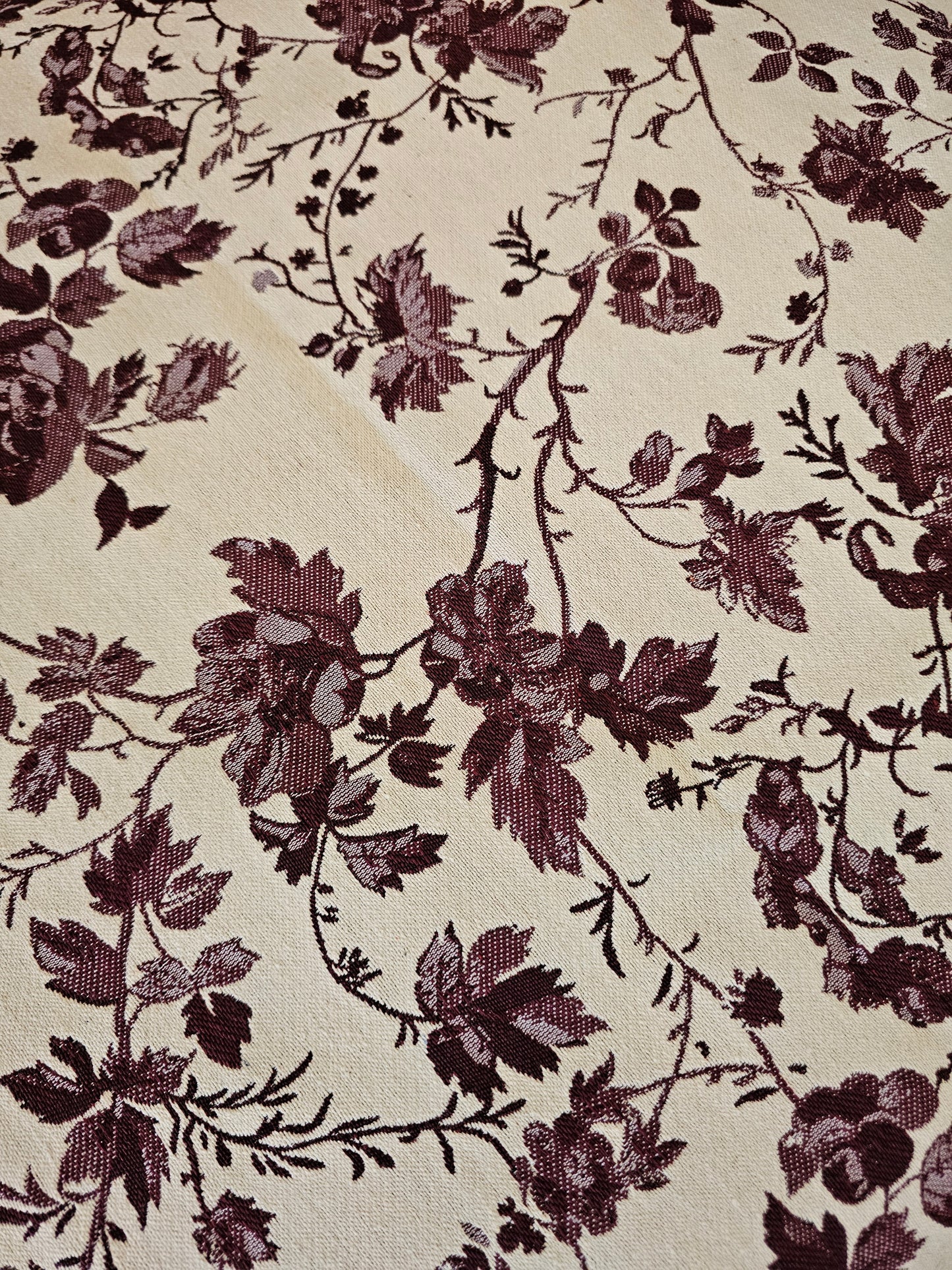 White Throw with Maroon and Brown Floral Motifs & Self Tassels | Classic Handloom Cotton Sofa Cover