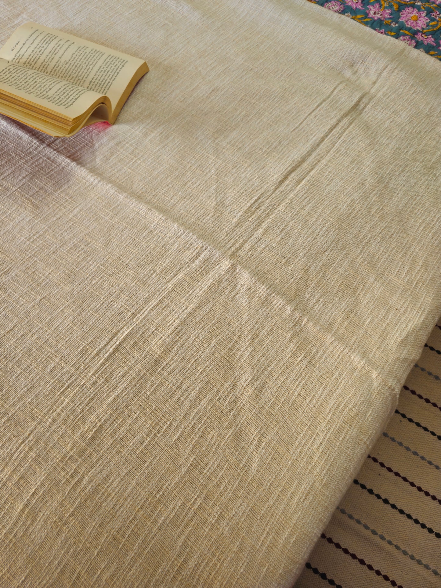 Handloom Slub Cotton Bedcover | Textured Off-White Throw with Tassels | Natural Woven Cotton