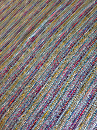 Textured Teal Throw with Multicolour Woven Stripes & Tassels | Handloom Slub Cotton Bedcover