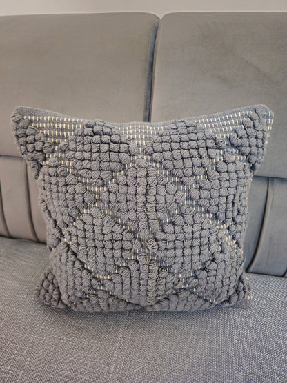 Solid Grey Boho Textured Cushion Cover | Handmade Pure Cotton Cushion Cover