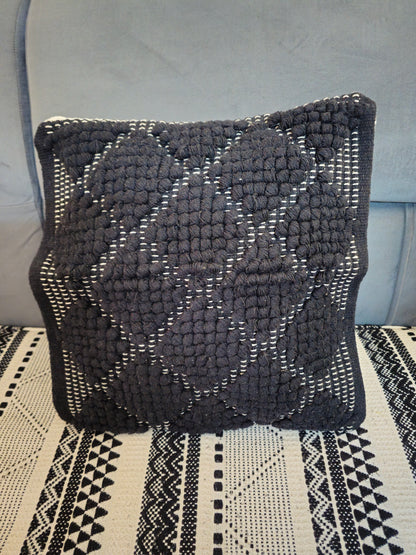 Solid Black Boho Textured Cushion Cover | Handmade Pure Cotton Cushion Cover