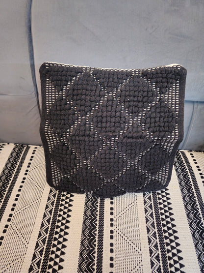 Solid Black Boho Textured Cushion Cover | Handmade Pure Cotton Cushion Cover